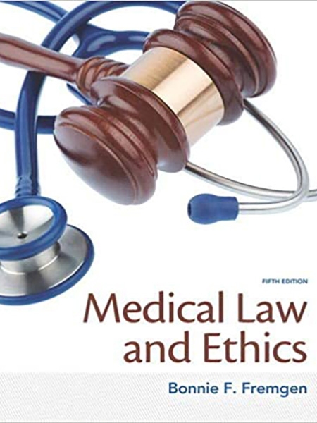 Medical Law and Ethics book cover with gavel and stethoscope.