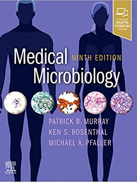 Medical Microbiology textbook cover: silhouettes of a man and a woman, cell images, and author names.