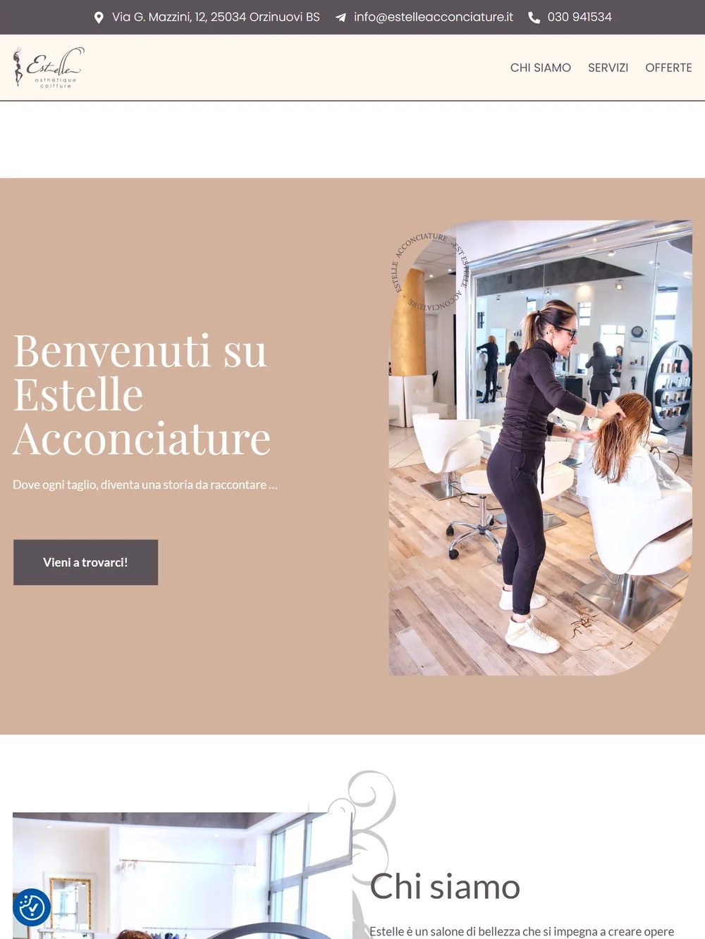 La home di Estelle Acconciature vista su un tablet