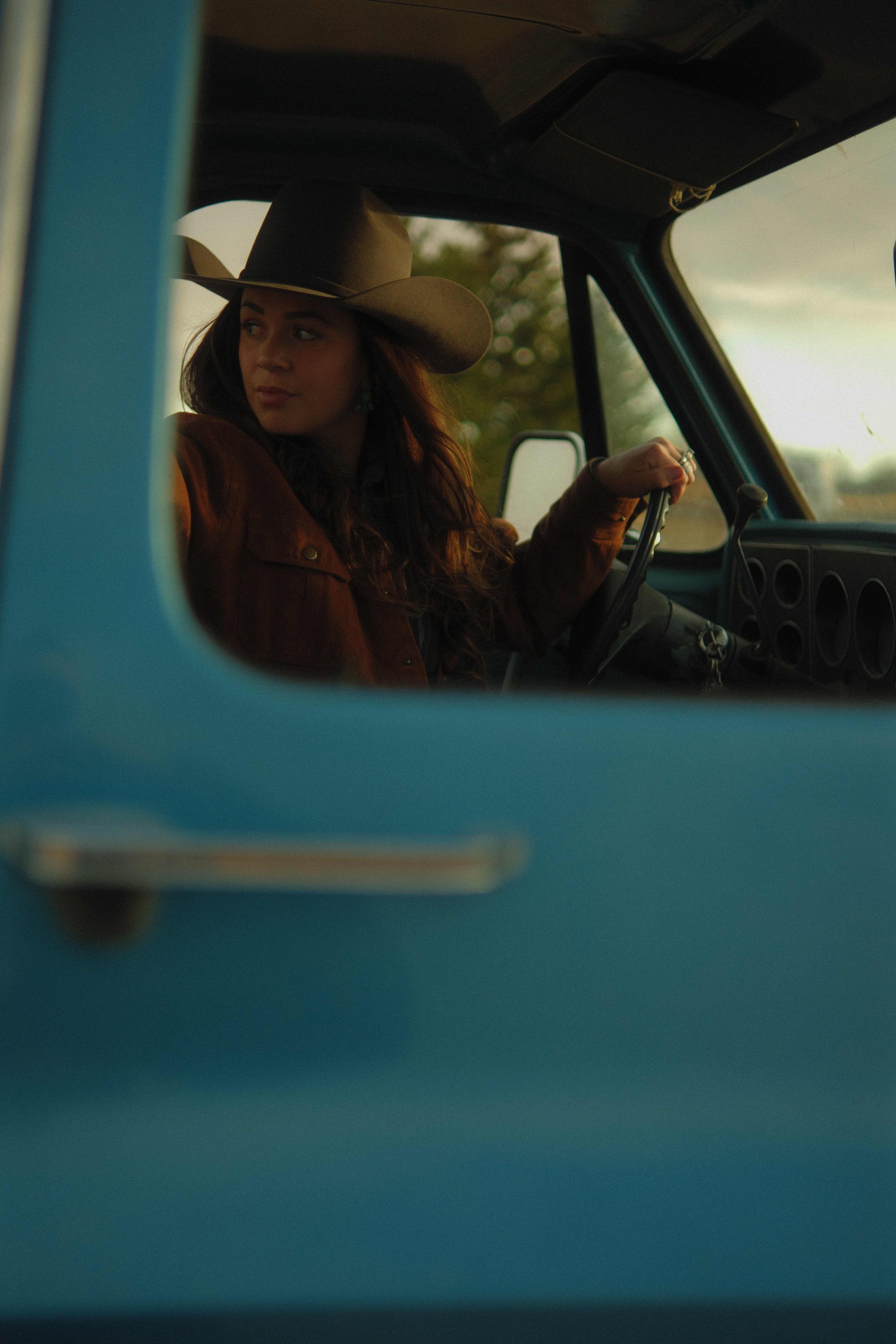 vintage pickup in motion