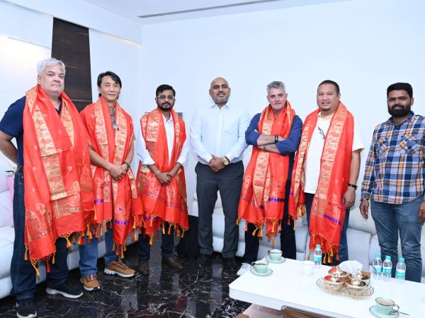 A traditional welcome for consortium partners by Mr Sanjay Waje to the JW head office in Pune.