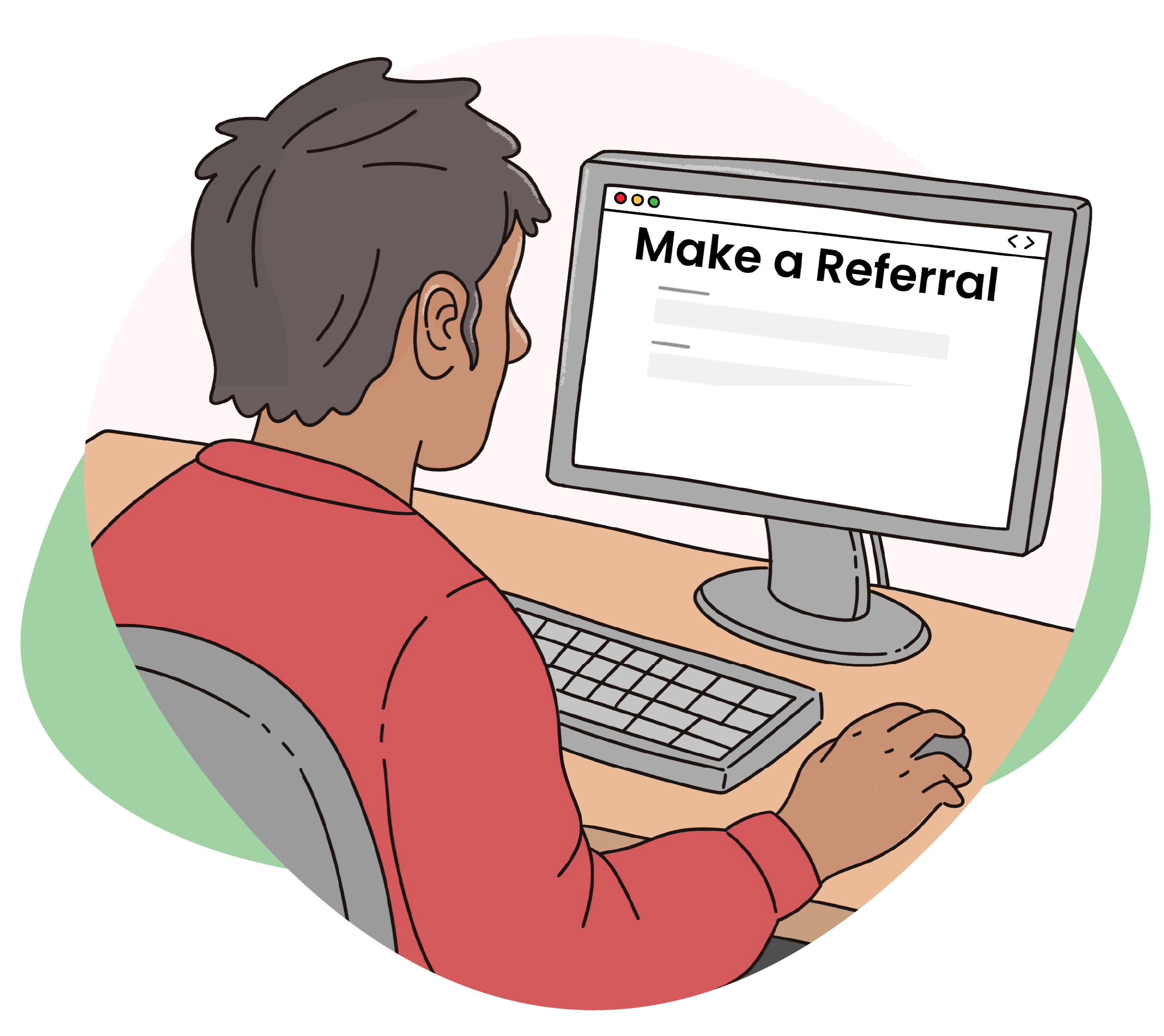 Illustrations of someone making a referral on a website.