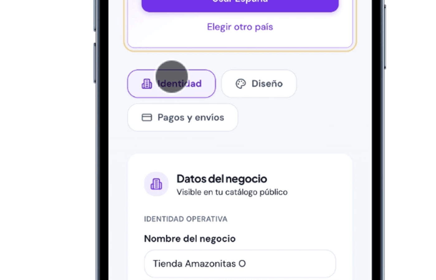Acceso a la sección de diseño en Ventalink desde el menú principal