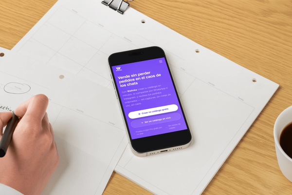 Celular con la app de Walinka abierta lista para crear tu catálogo digital y vender por WhatsApp