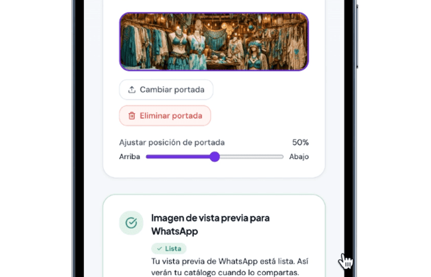 Carga de imágenes en Ventalink incluyendo portada del catálogo, vista previa y logo de la tienda
