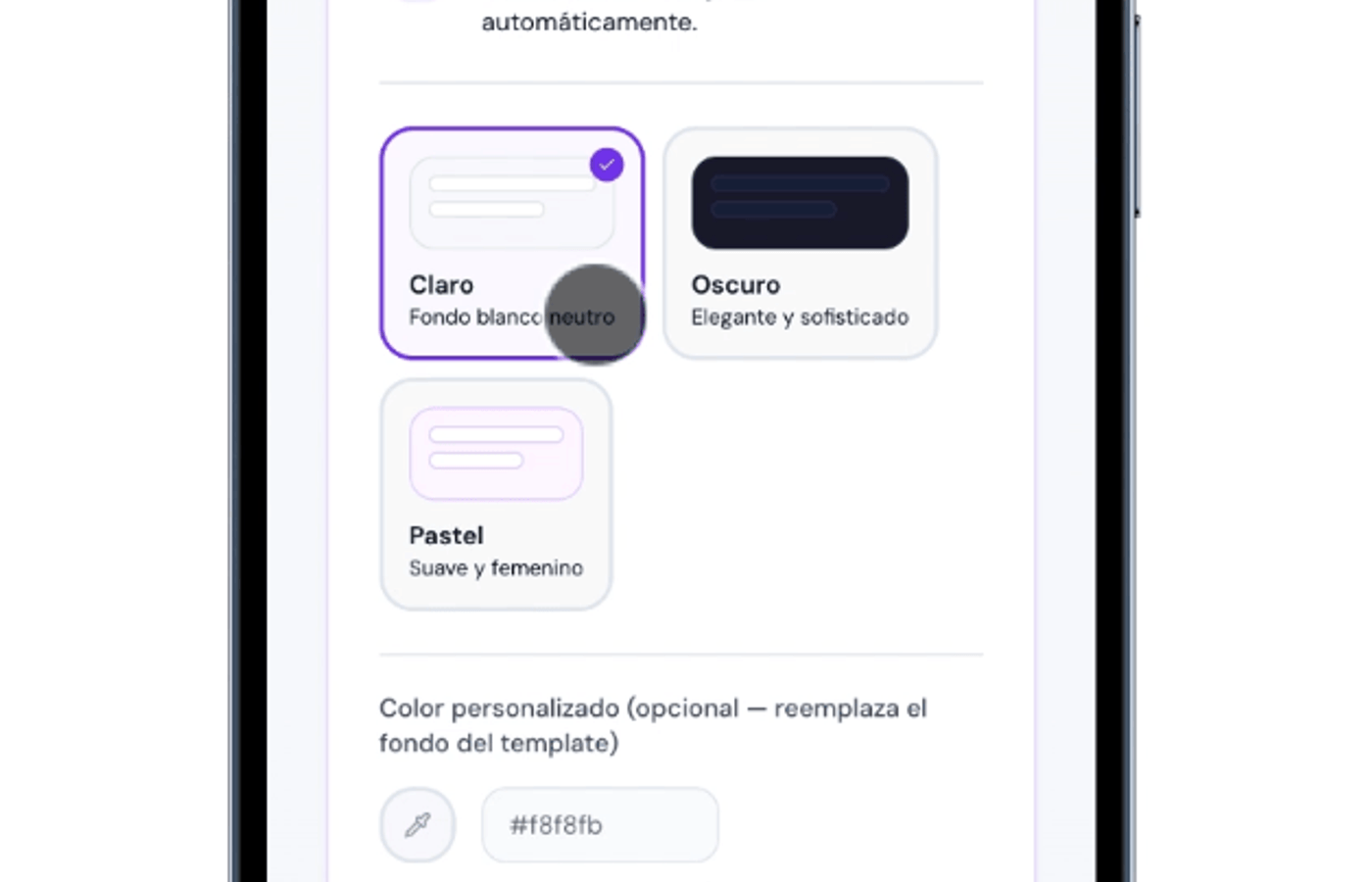 Configuración del fondo del catálogo en Ventalink con opciones claro, oscuro y personalizado