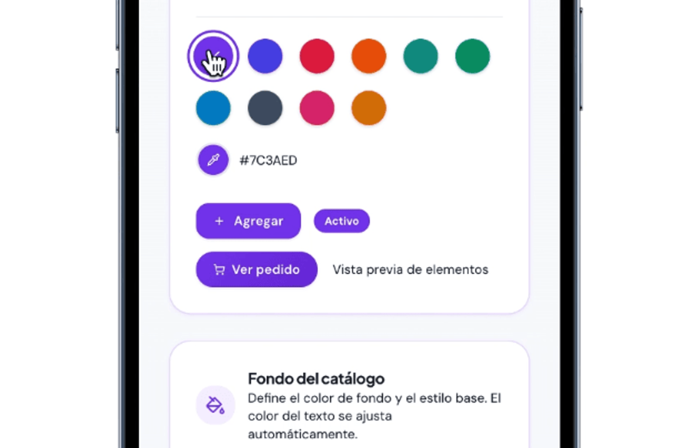 Selección de colores del catálogo en Ventalink usando opciones predefinidas o personalizadas