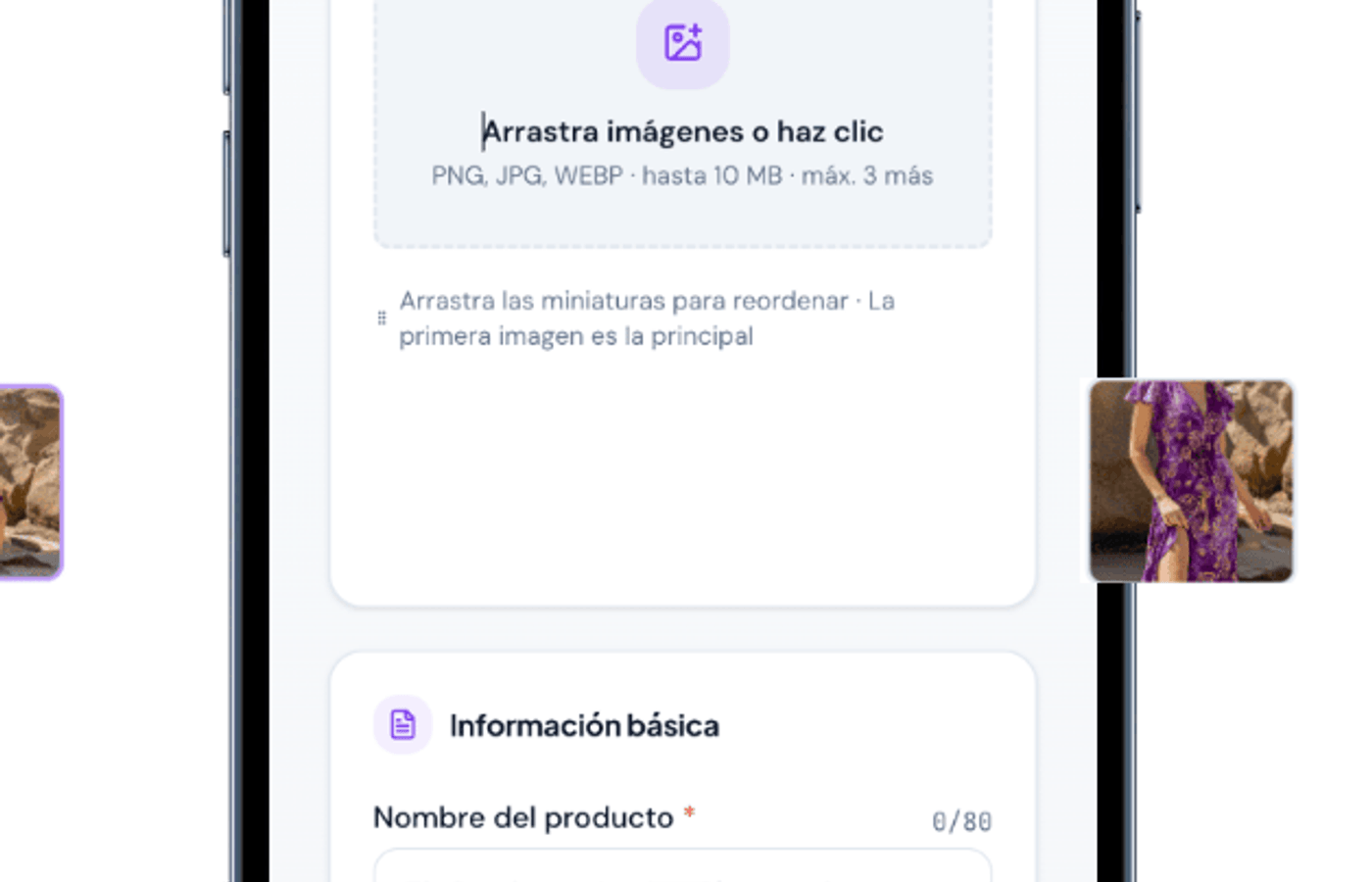Carga de imágenes de un producto en Ventalink mediante arrastrar o subir archivos