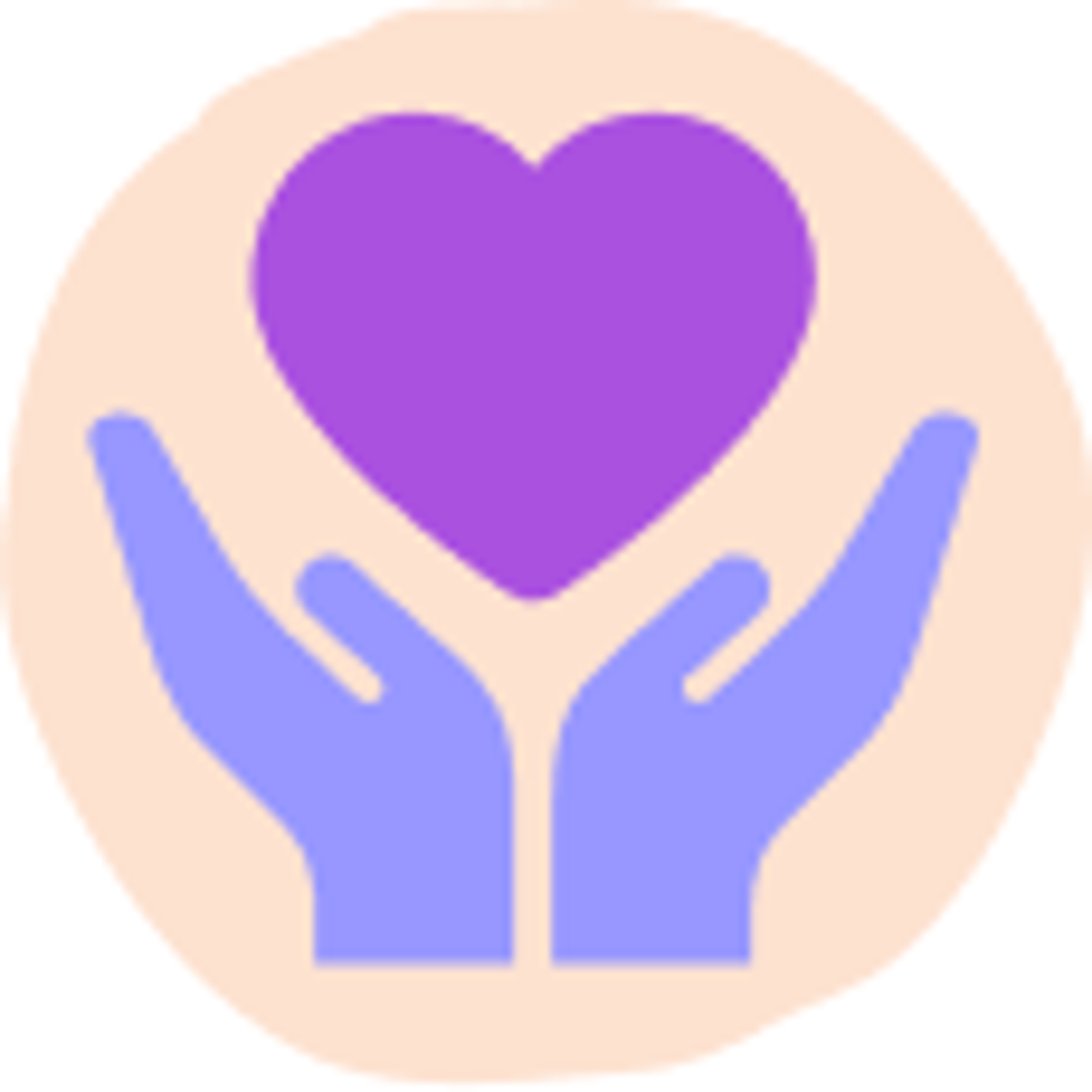 purple hands holding a heart