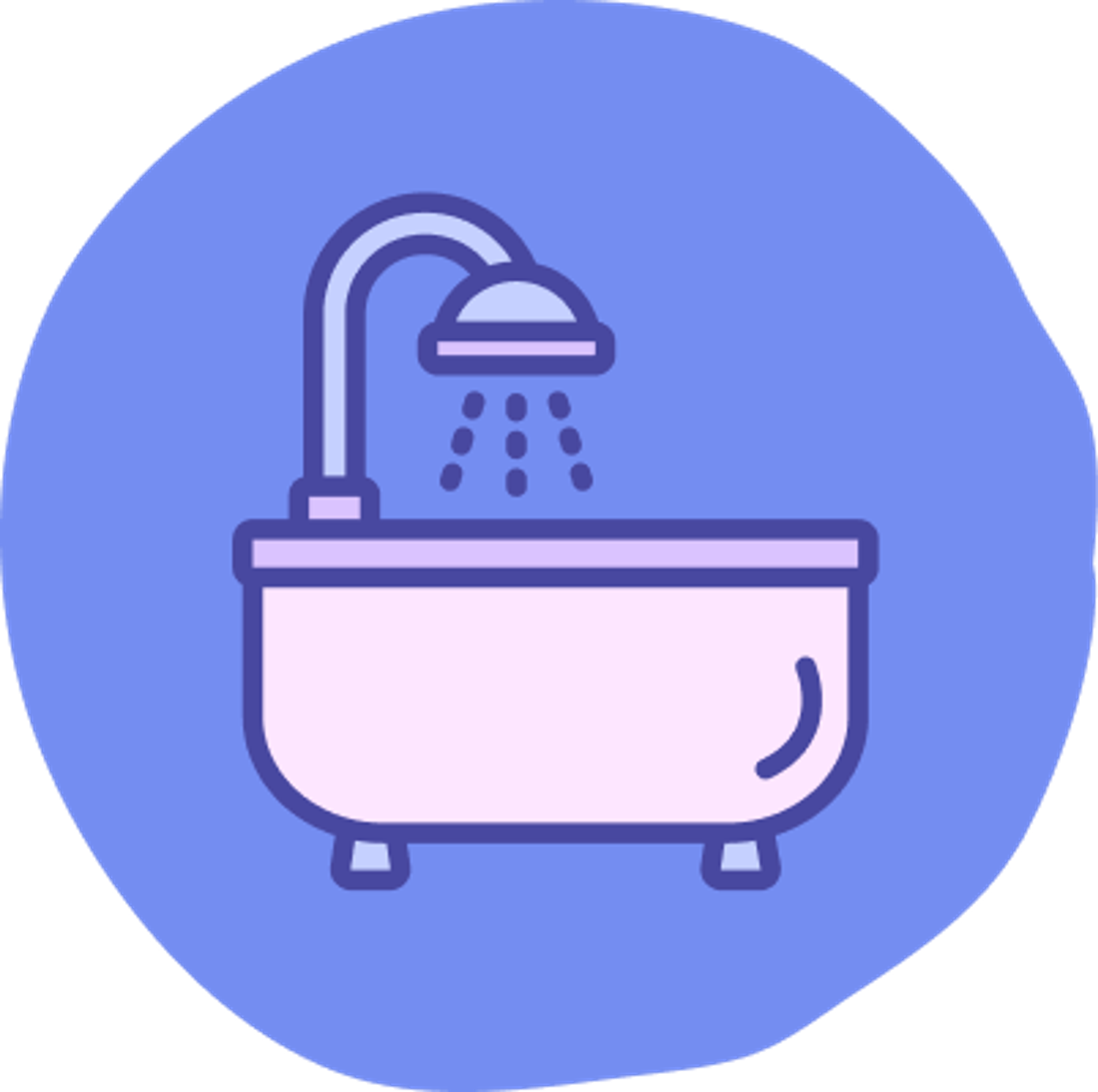 pink bathtub with a shower head, purple background