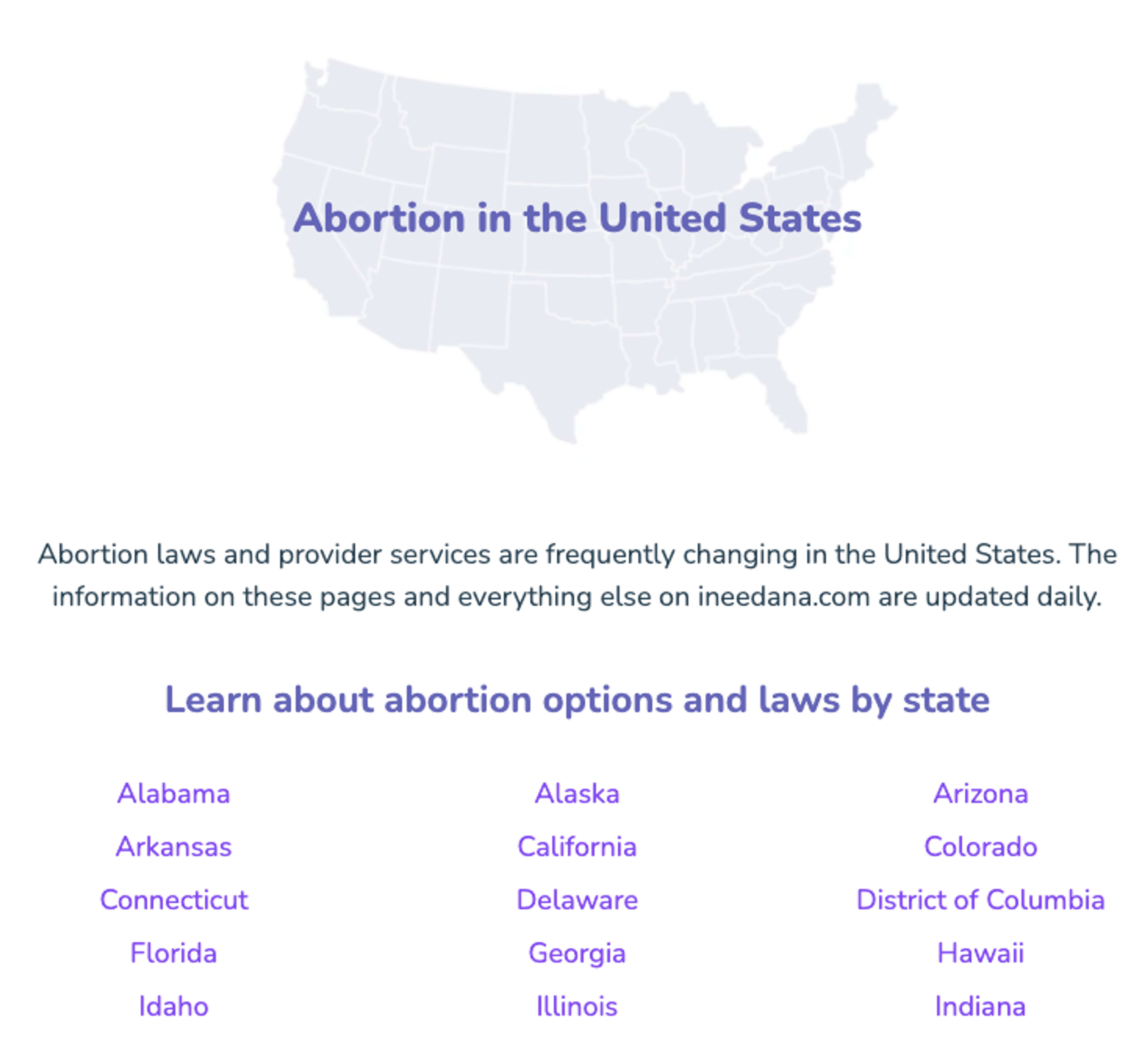 screenshot of abortion laws by state