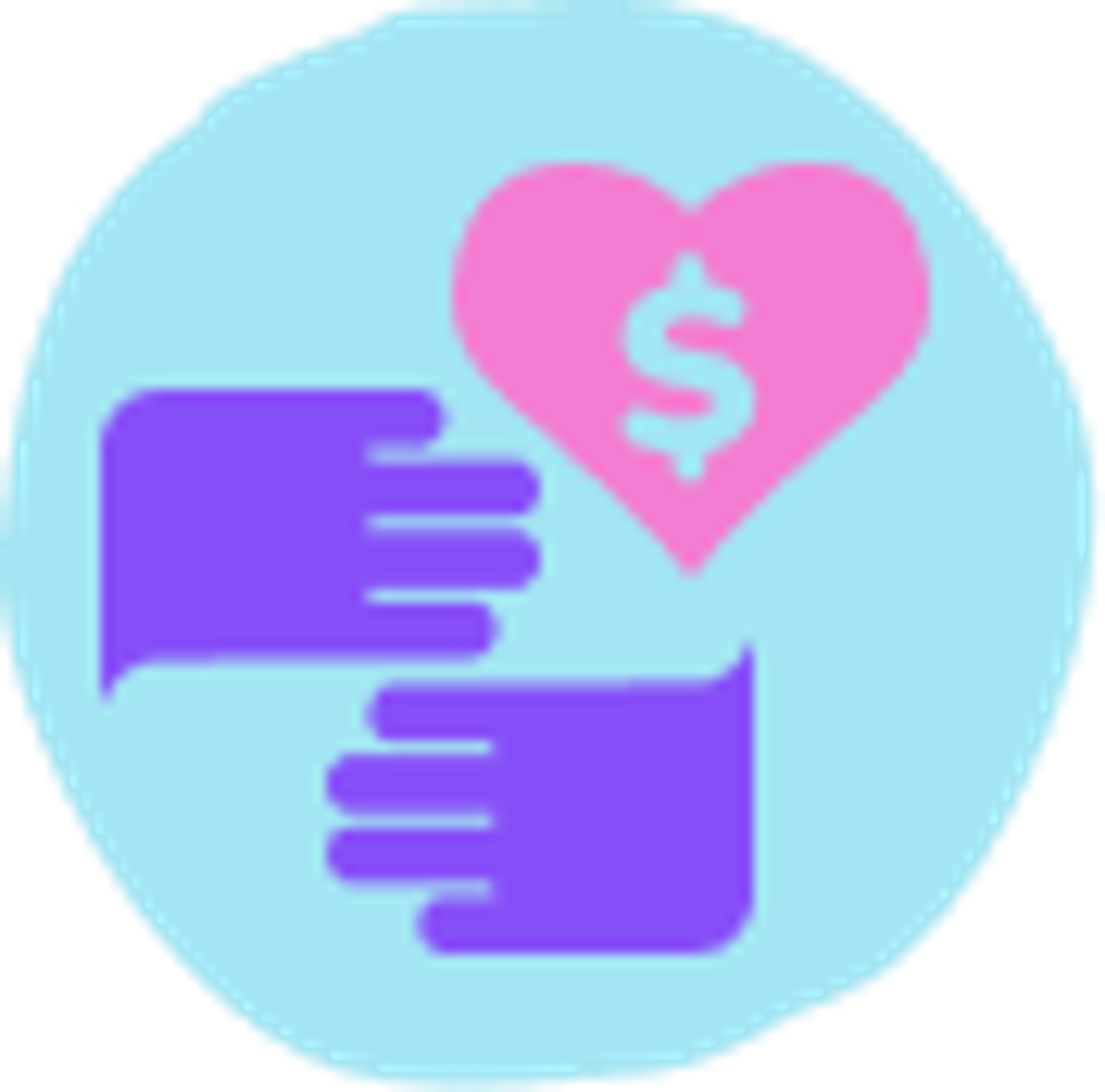 two hands with a pink heart and a money sign