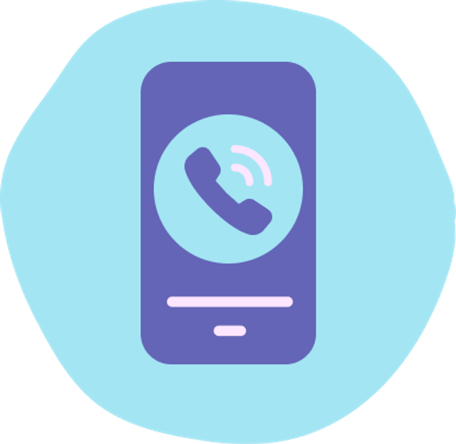 illustration of a cell phone with an image of a ringing phone symbol on a blue circular background