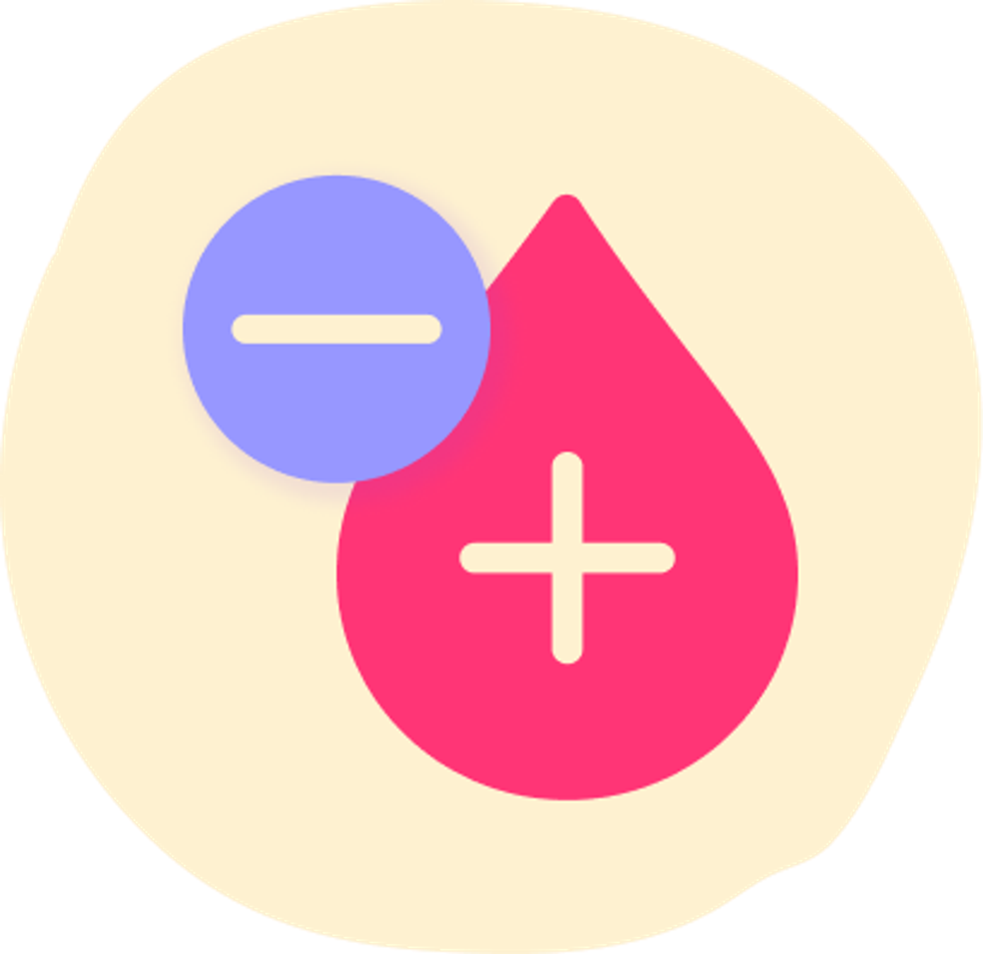 illustration of a red droplet with a positive symbol and a purple circle with a negative symbol