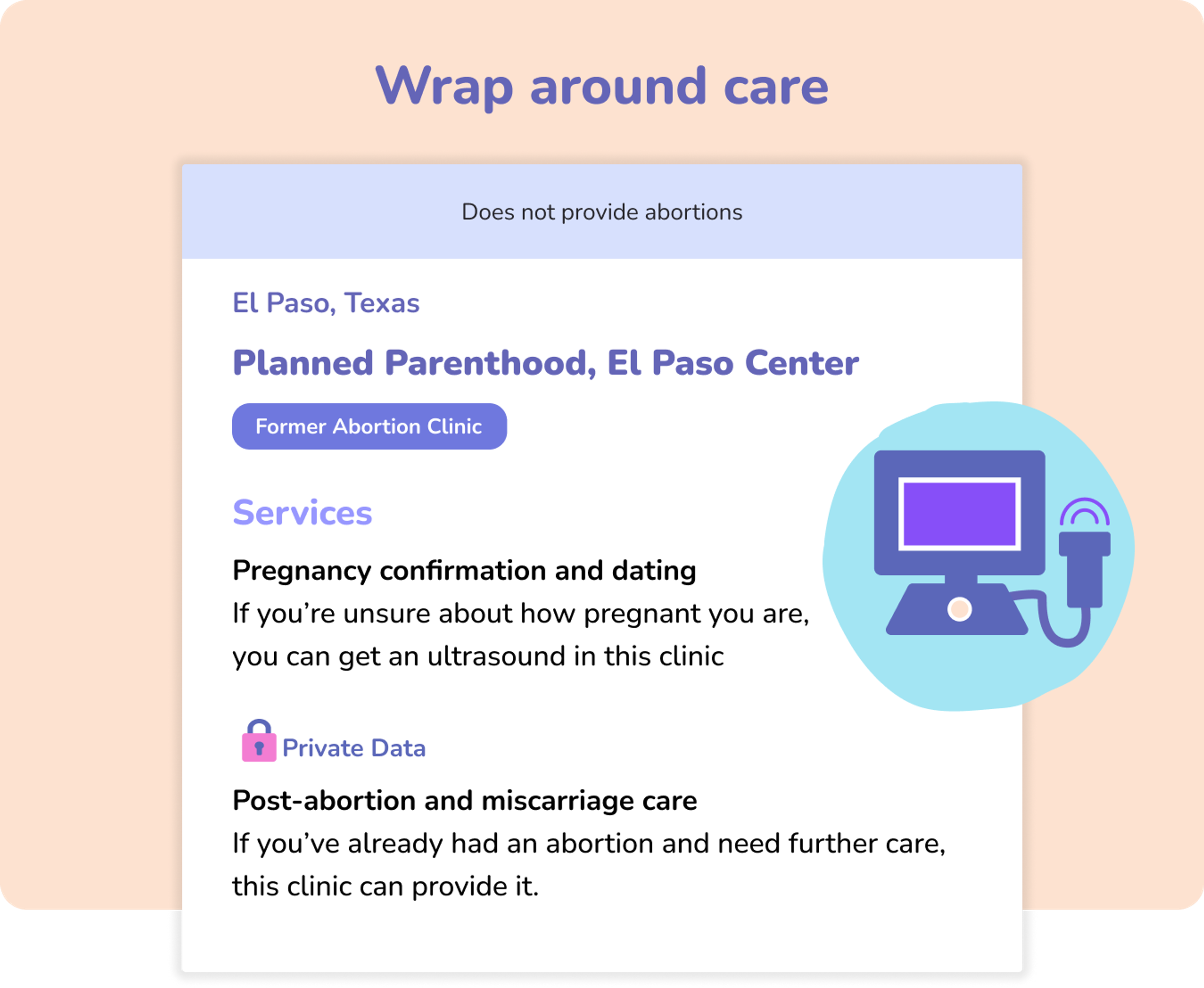 an example of a wraparound care provider that offers ultrasounds and miscarriage management