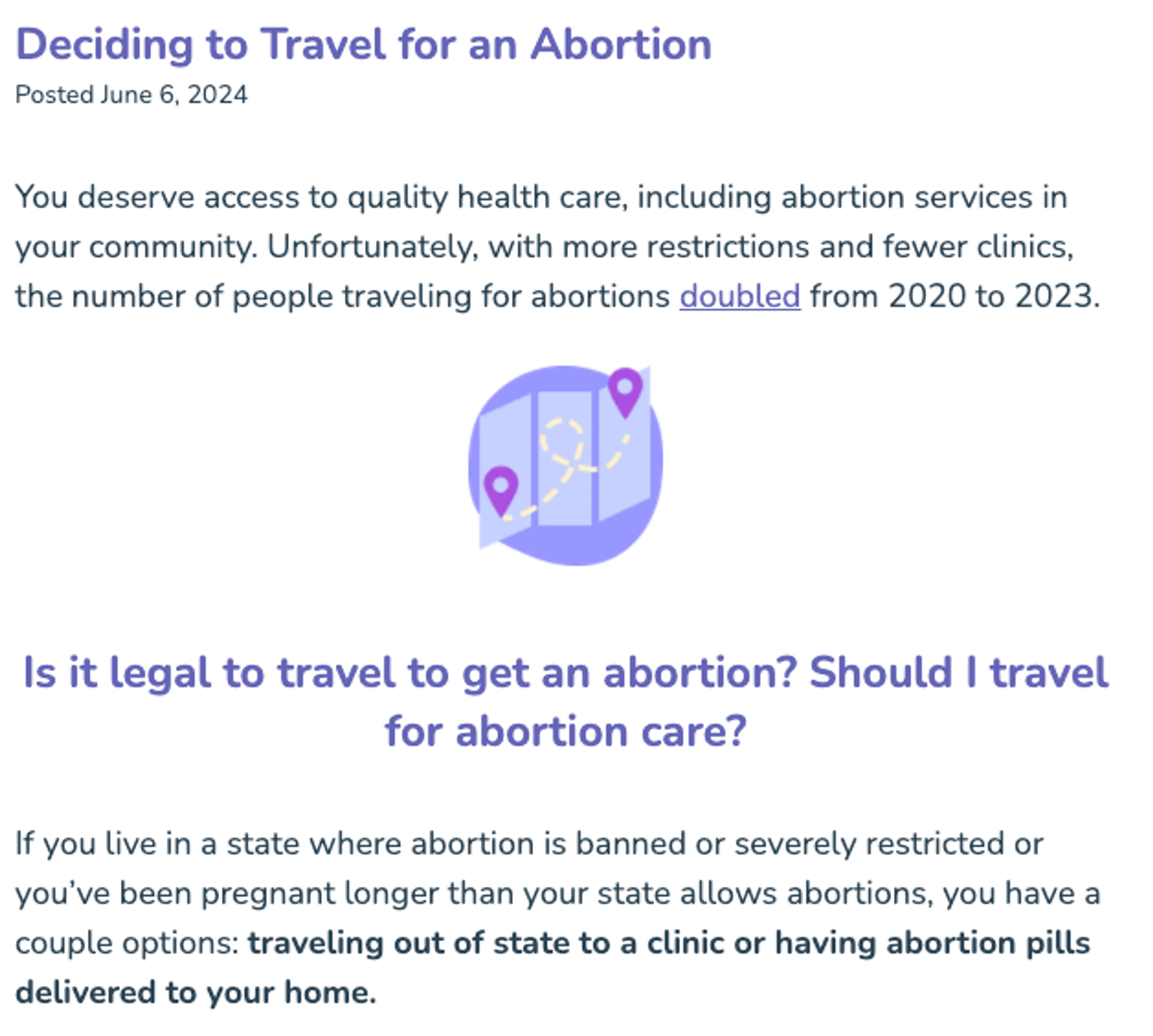 screenshot of deciding to travel for an abortion