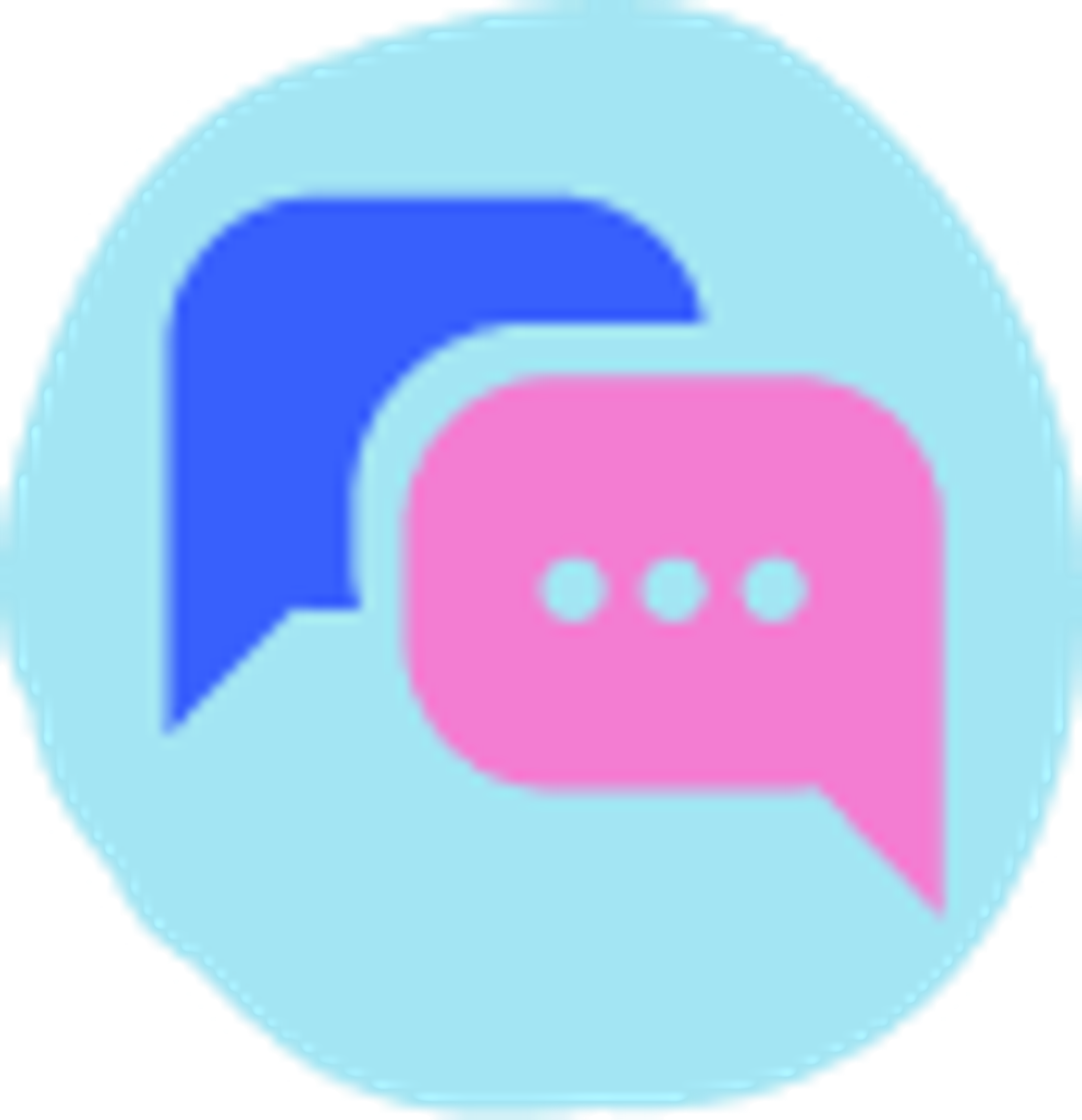 illustration of a blue chat bubble and a pink chat bubble with dots