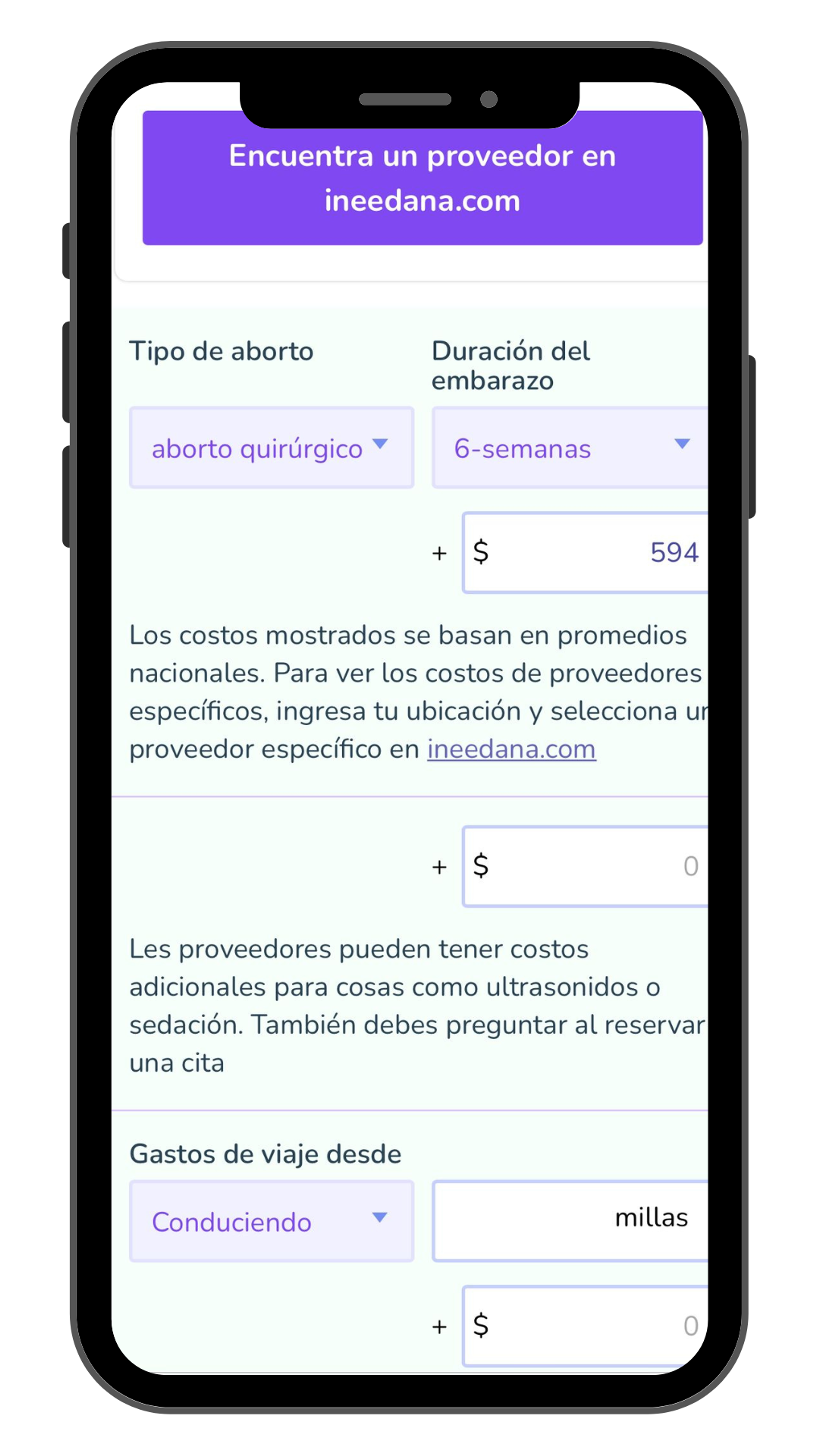 imagen de celular con la calculadora de costo de aborto