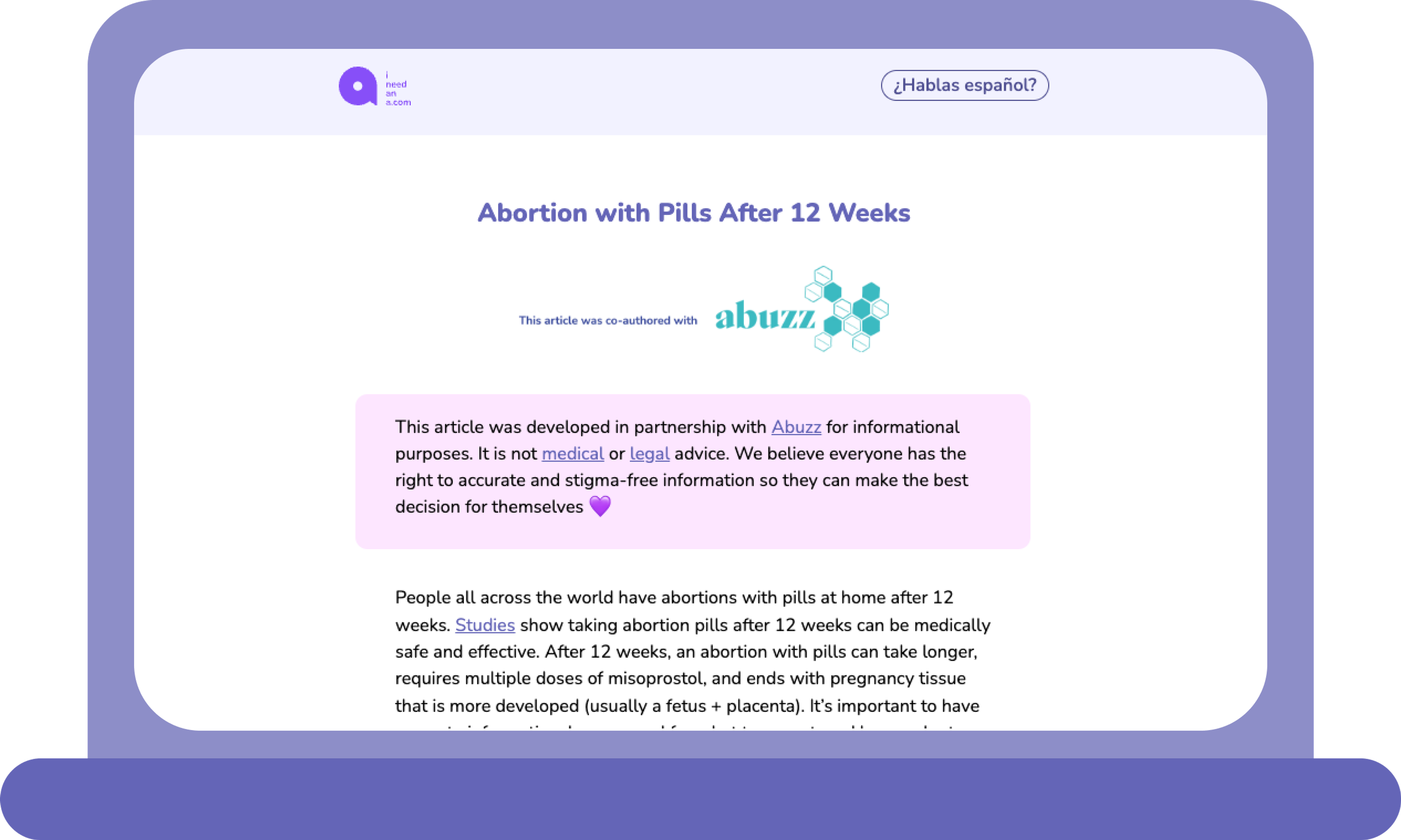 laptop with "abortion pills after 12 weeks" article