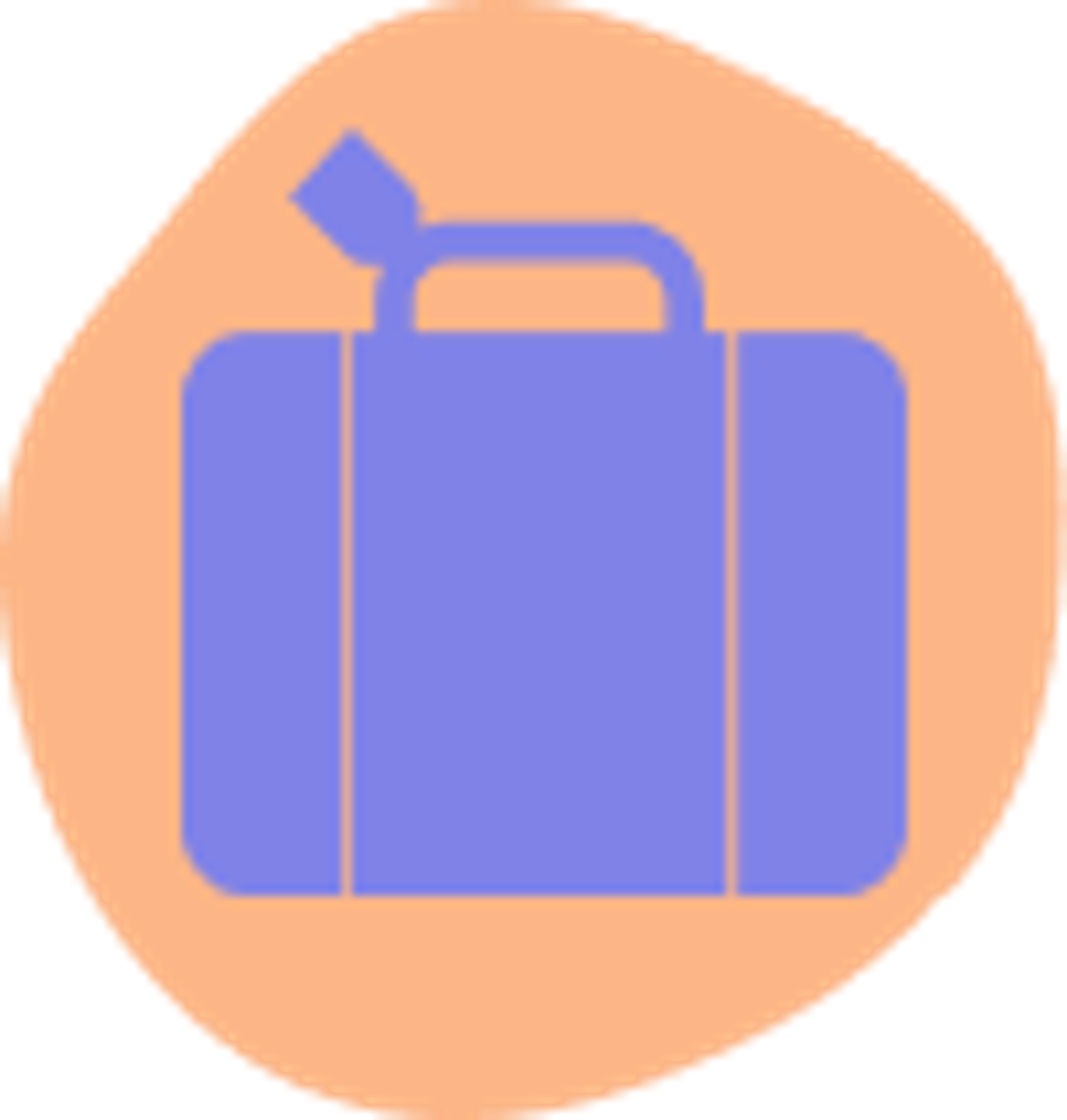 purple suitcase with an orange background