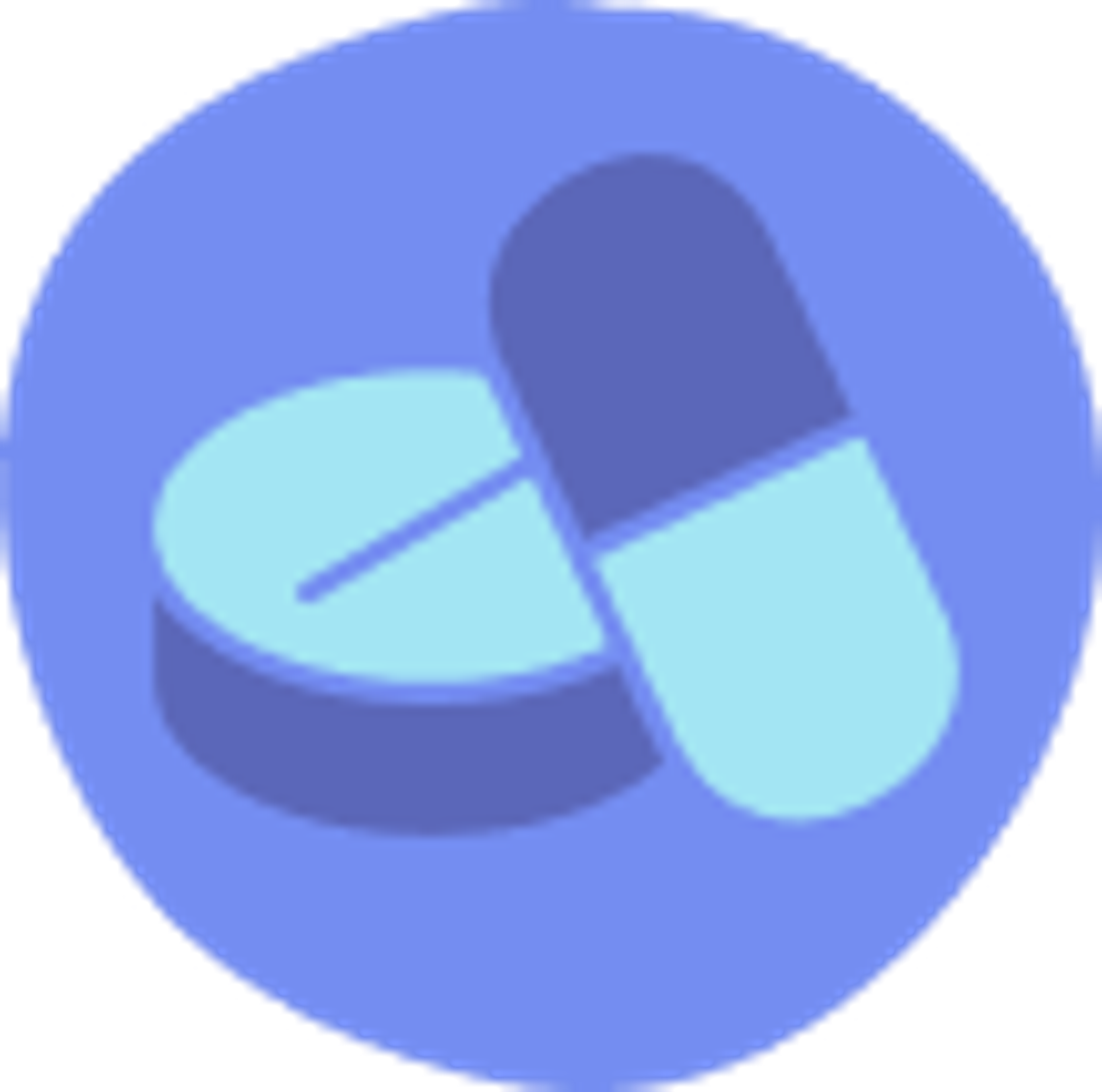 a blue pill capsule and a blue tablet illustration