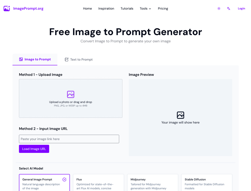 Screenshot of  Image to Prompt Generator