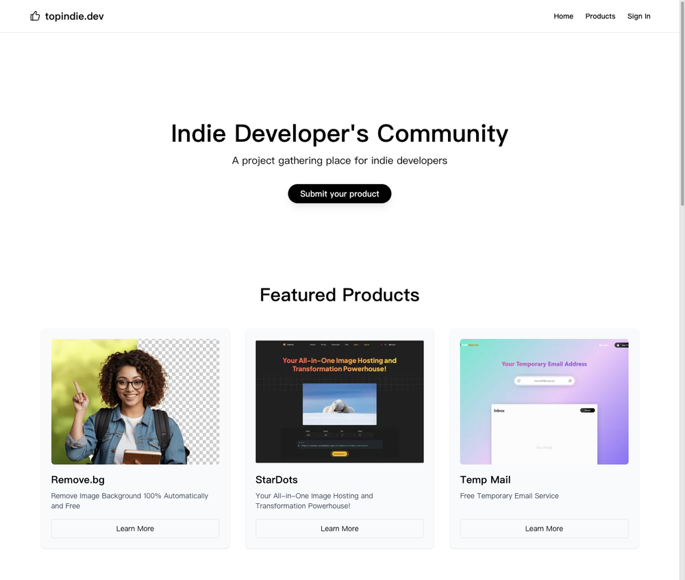 Screenshot of TopIndie.dev