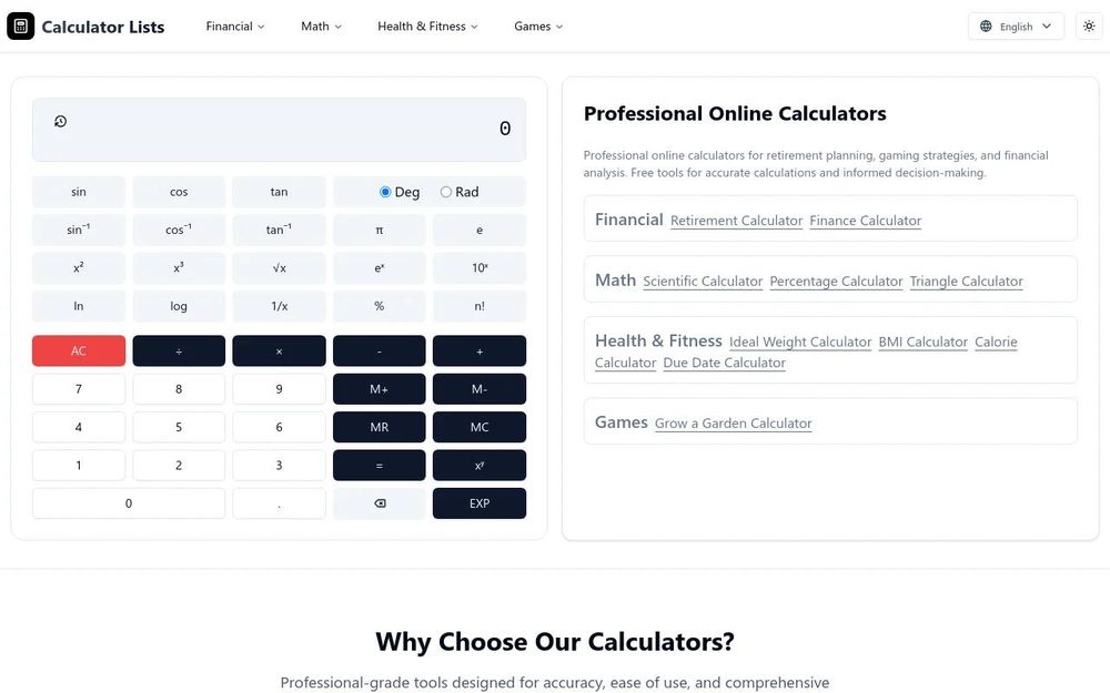 Screenshot of Calculator Lists