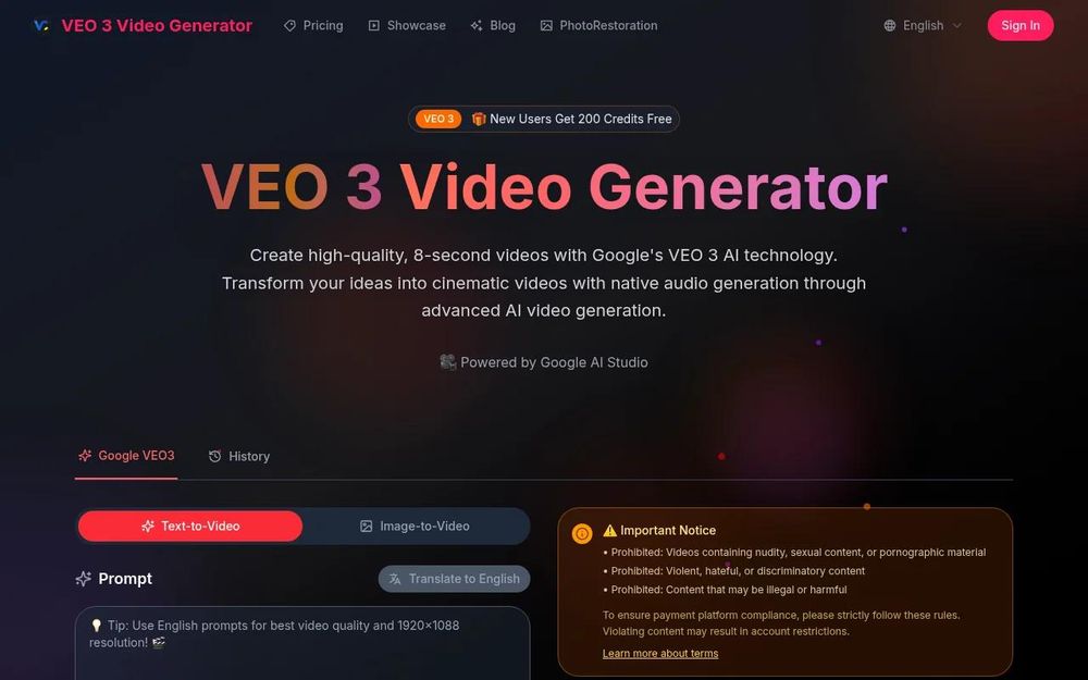 Screenshot of VEO 3 Video Generator