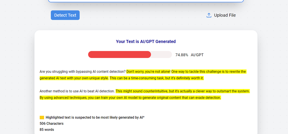 Screenshot of AI Checker Tool