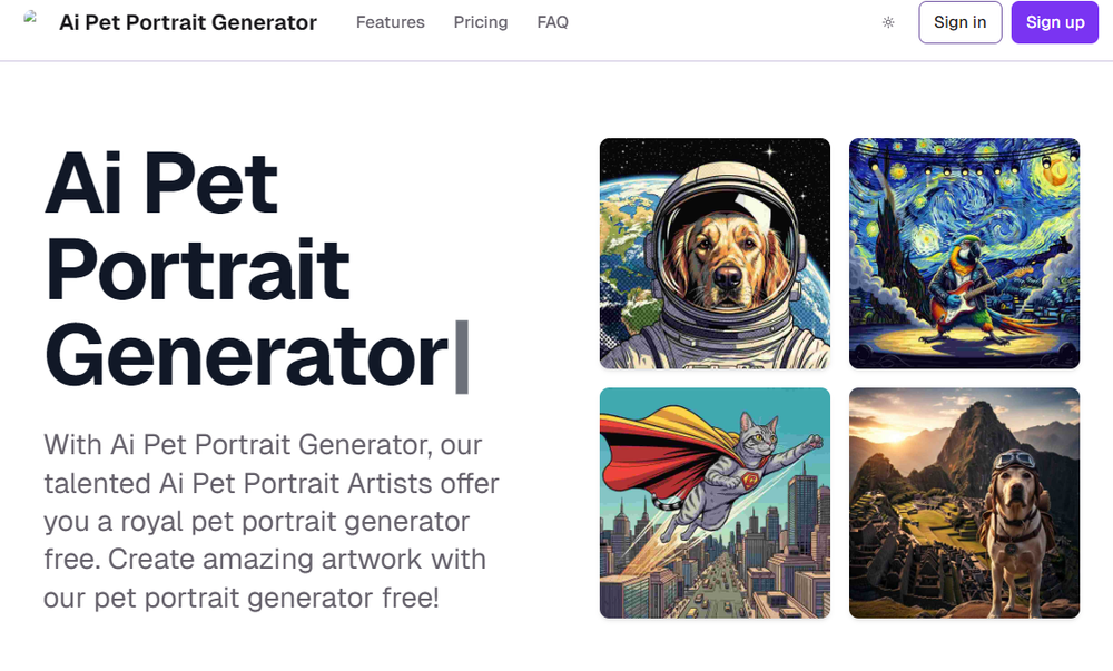 Screenshot of ai pet portrait generator Screenshot of ai pet portrait generator