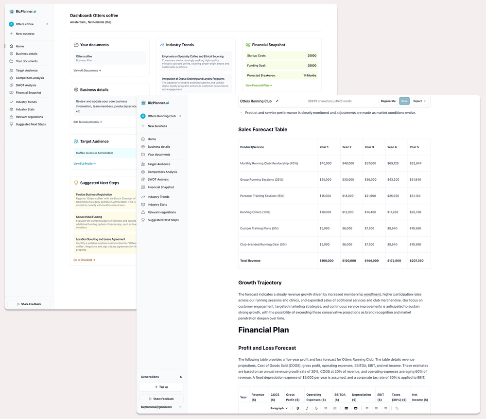 Screenshot of BizPlanner AI