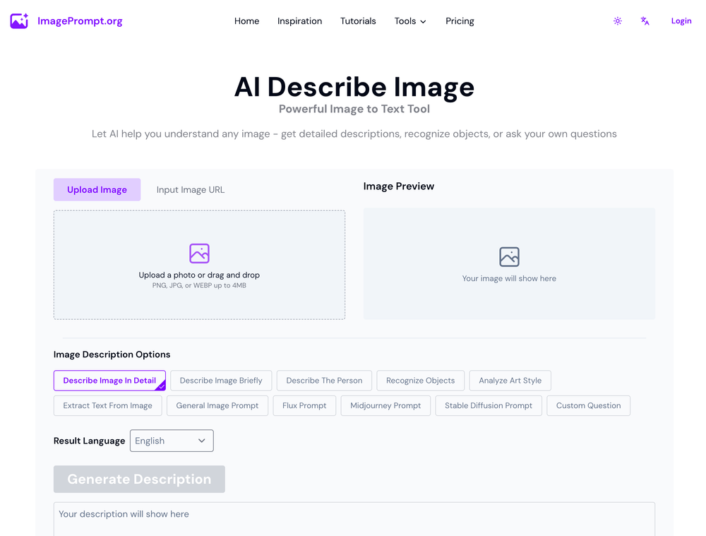 Screenshot of Describe Image Screenshot of Describe Image