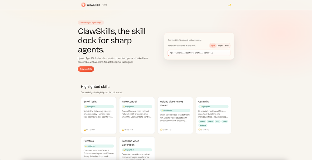 Screenshot of ClawSkills
