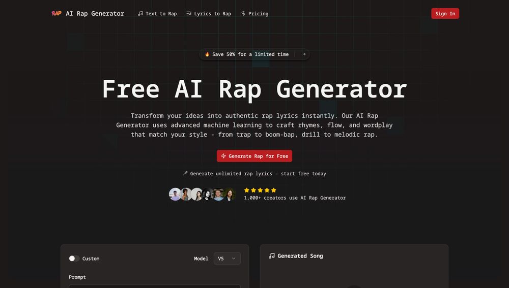 Screenshot of AI Rap Generator