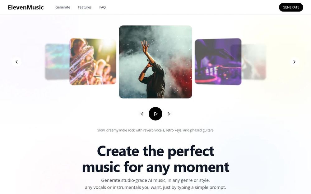 Screenshot of Eleven Music AI