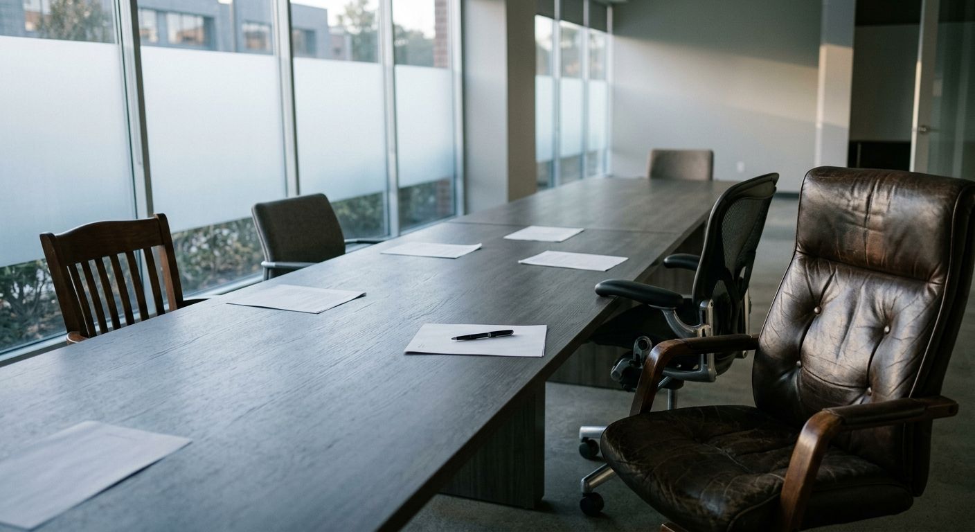 Different chairs arranged around conference table representing diverse buyer profiles and personalities ready to negotiate a business acquisition