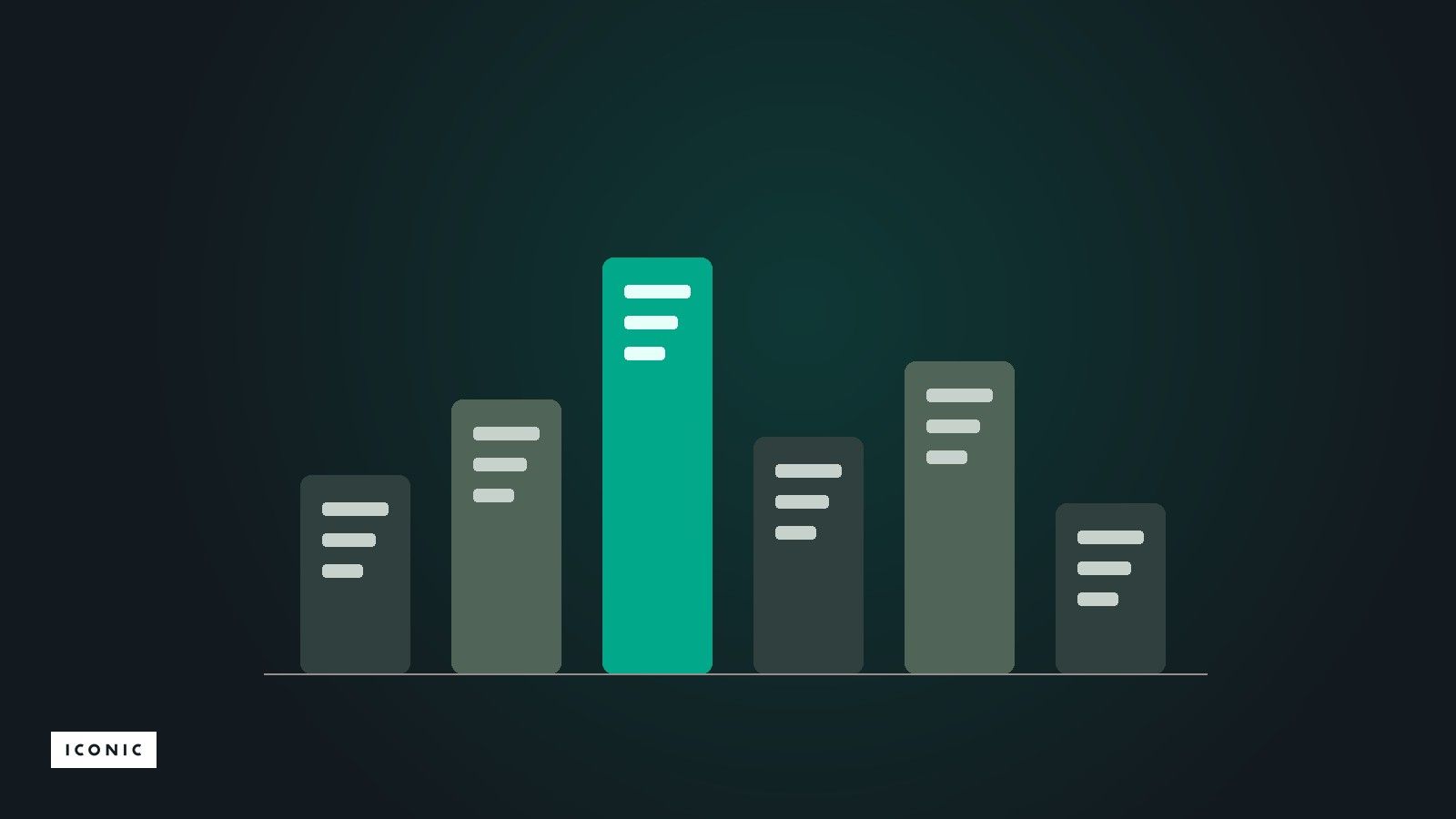 Iconic graphic: six columns compared side by side, one highlighted in green