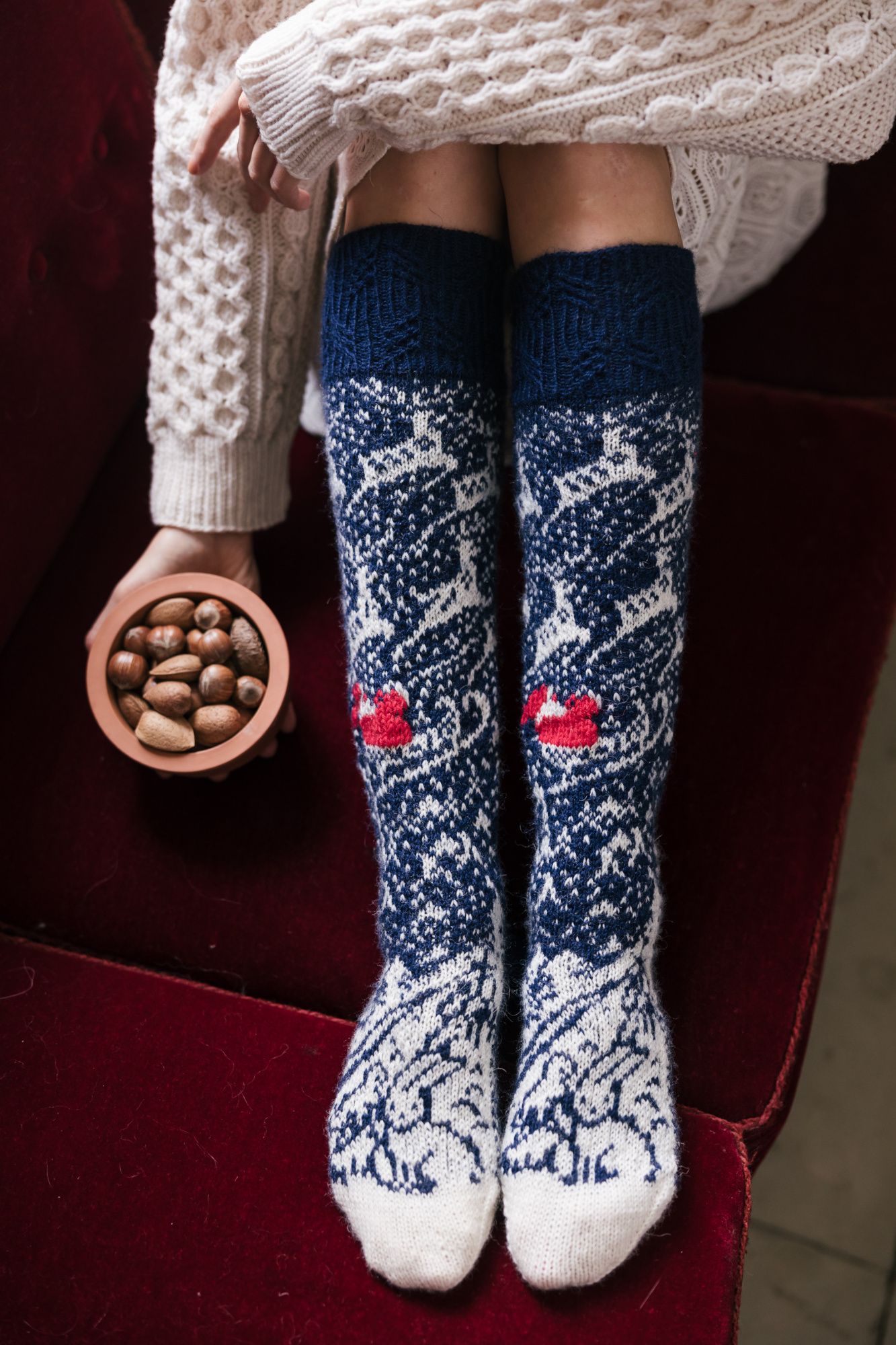 Novita Venla: Aattoyö (Christmas Night) colourwork socks Example 2