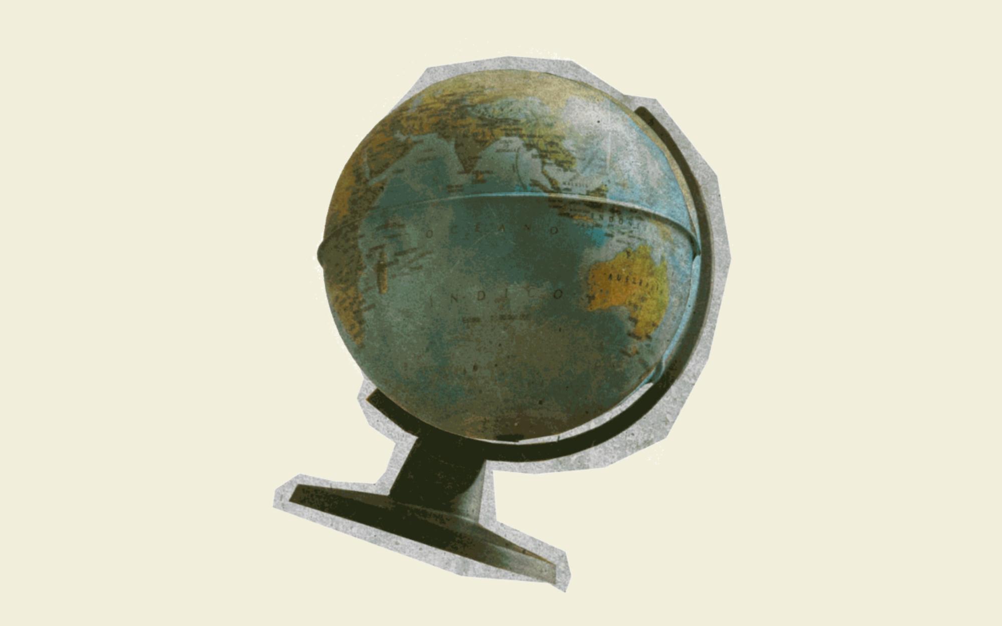 a globe is sitting on a stand on a white background .