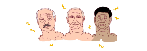 Illustrasjon av tre diktatorer fremstilt som peniser