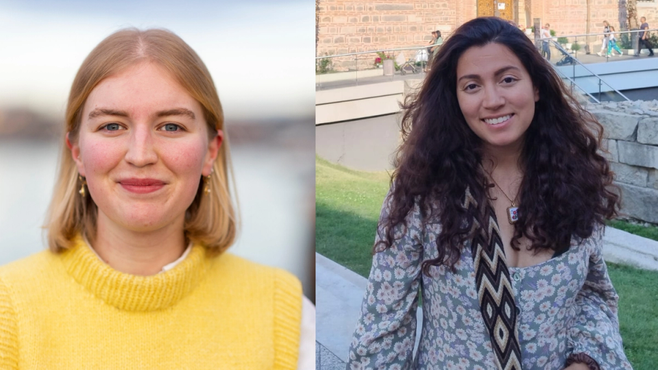 a woman in a yellow sweater smiles next to another woman