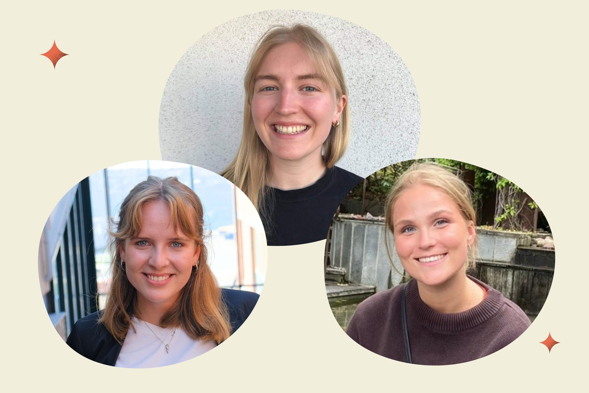 three young women are smiling for the camera in circles .