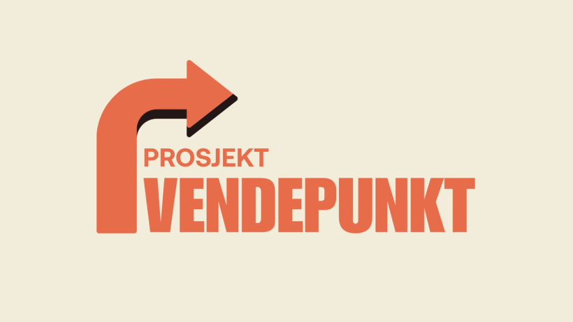 Logo with a large orange bent arrow pointing right, alongside the text "PROSJEKT VENDEPUNKT" in orange.