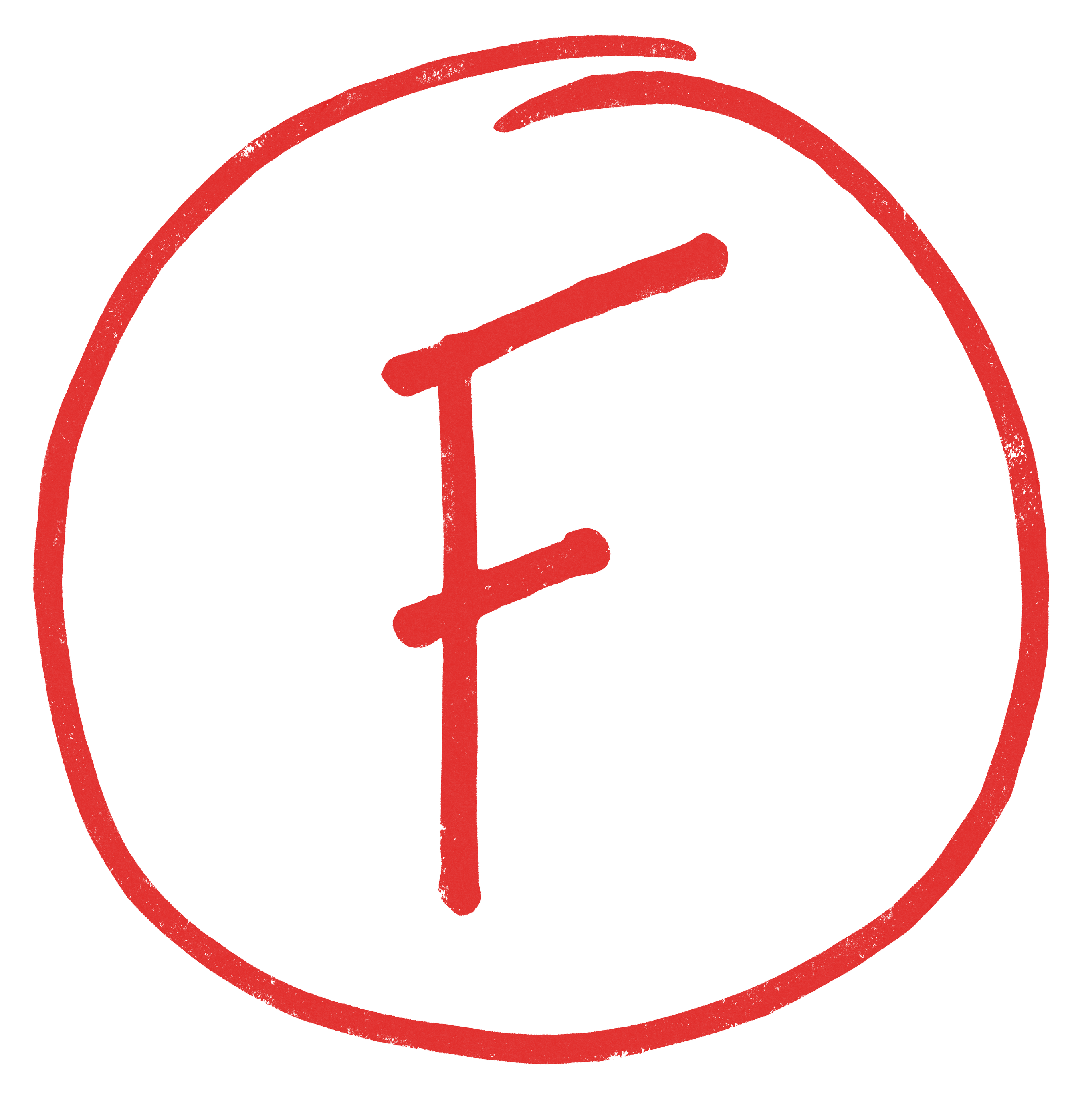 the letter f is in a red circle on a black background