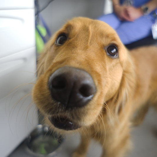 Close up of a golden retriever puppy's nose.