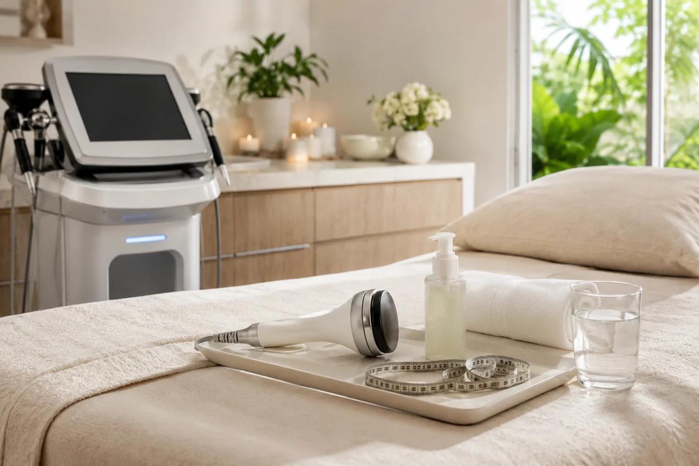 Cavitation aftercare setup with body contouring equipment and hydration in Lithia FL