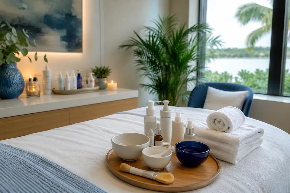Acne recovery and deep cleansing facial setup in a calm esthetics studio