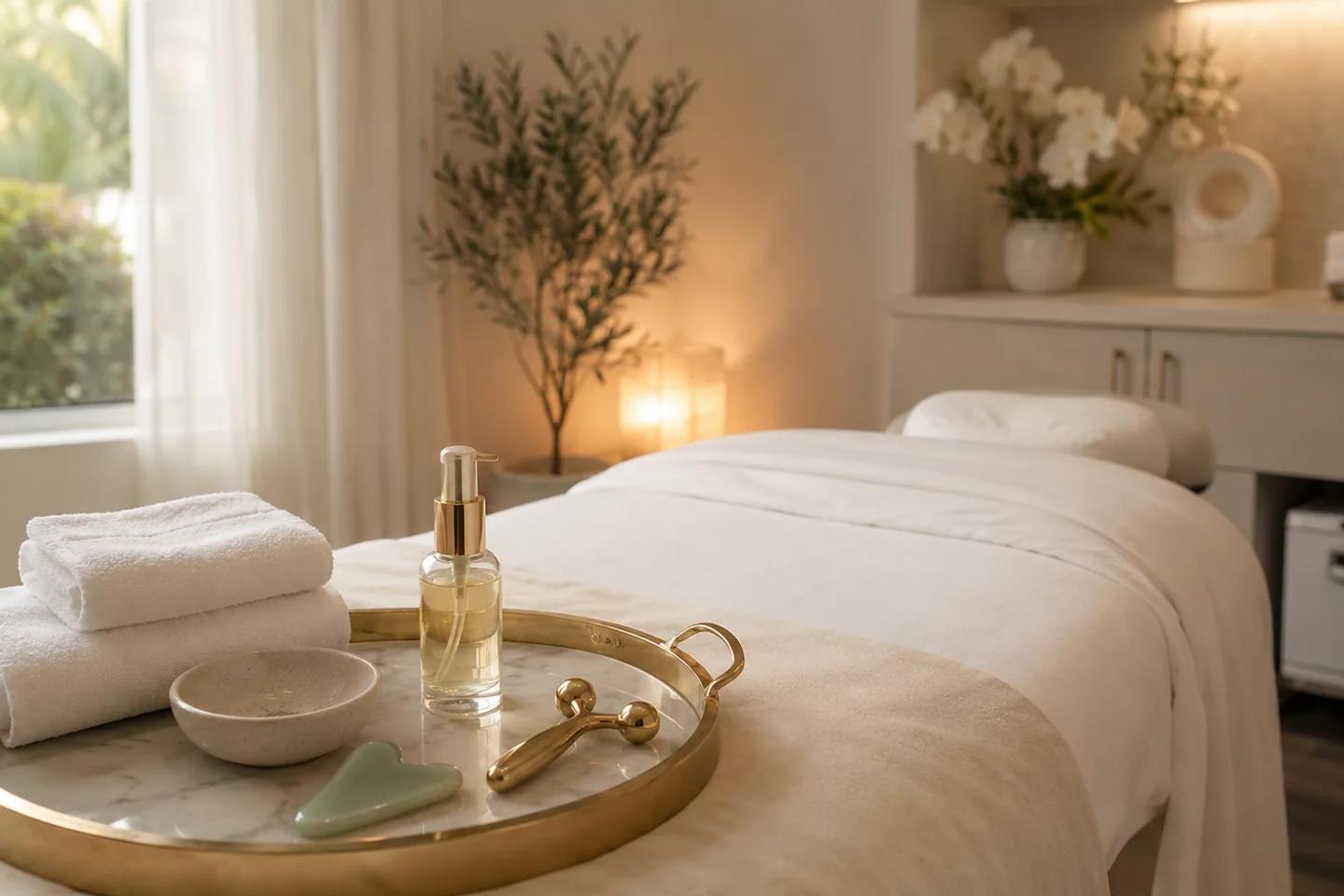 Buccal massage treatment room setup for realistic facial contour before and after expectations