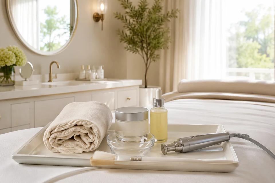 Microdermabrasion and brightening facial setup for dull skin treatment in Lithia FL